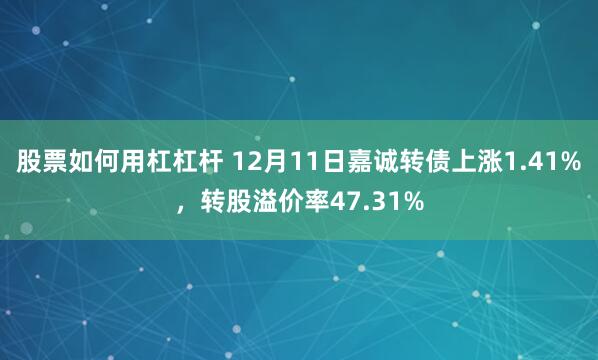 股票如何用杠杠杆 12月11日嘉诚转债上涨1.41%，转股溢价率47.31%